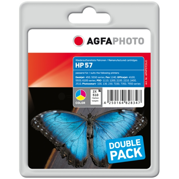 Druckkopfpatrone / AgfaPhoto - APHP57CDUO ersetzt C9503AE / 57 - Doppelpack