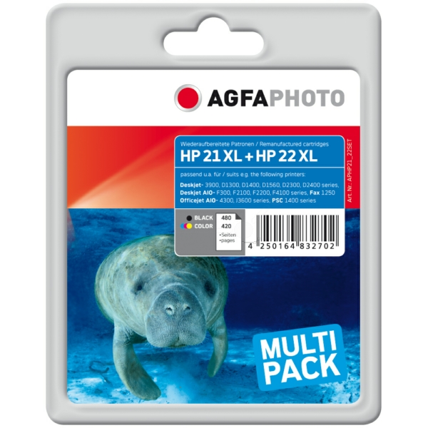 Druckkopfpatrone / AgfaPhoto - APHP21_22SET ersetzt C9351AE / 21, C9351CE / 21XL, C9352AE / 22, C9352CE / 22XL Multipack