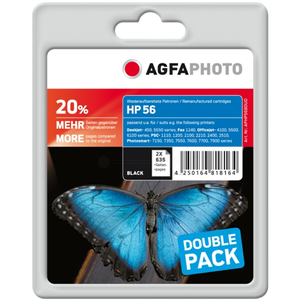 Druckkopfpatrone / AgfaPhoto - APHP56BDUO ersetzt C6656AE / 56 - Doppelpack
